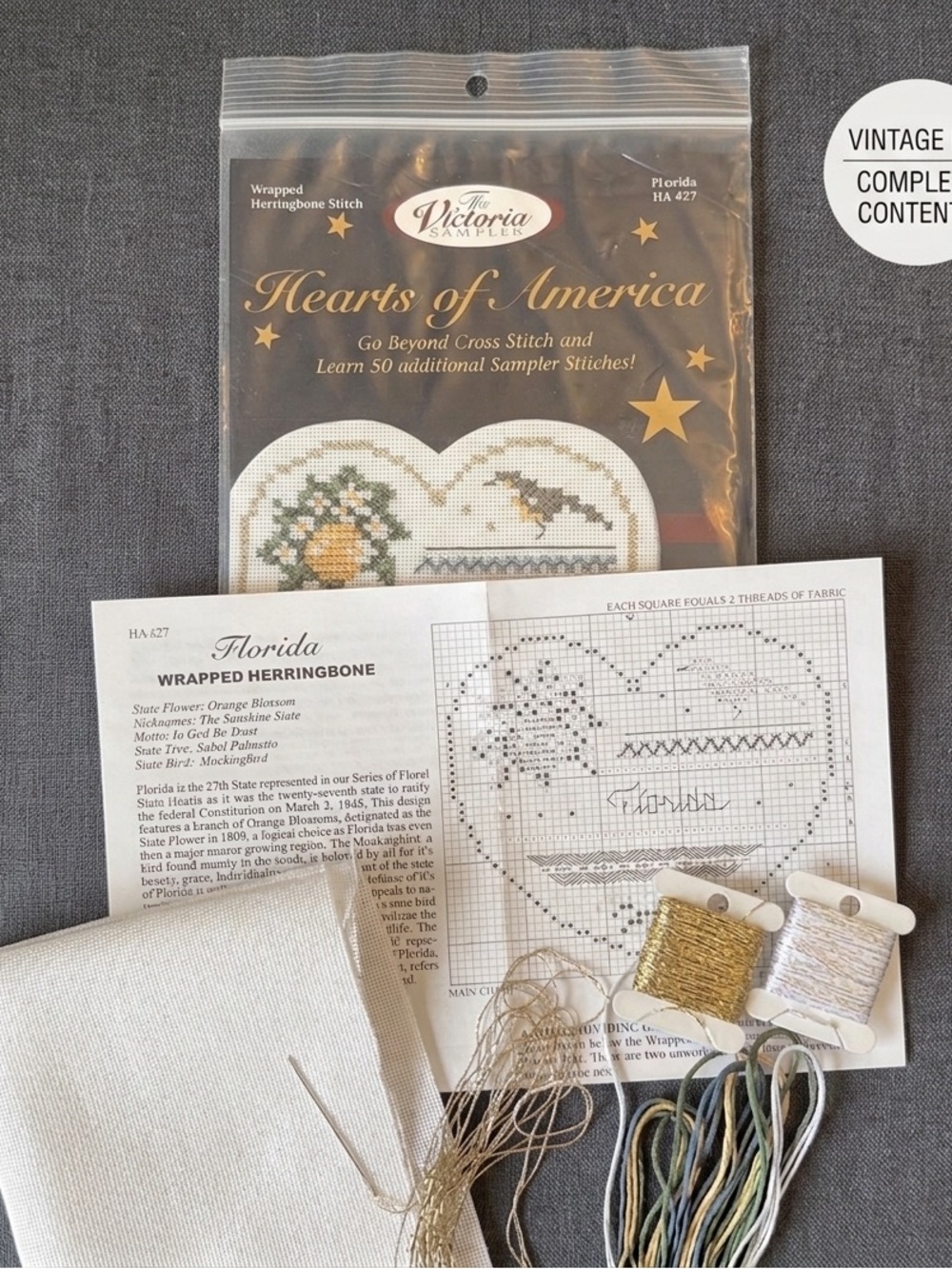NIP Victoria Sampler Hearts of America FLORIDA Cross Stitch Kit Thea Dueck